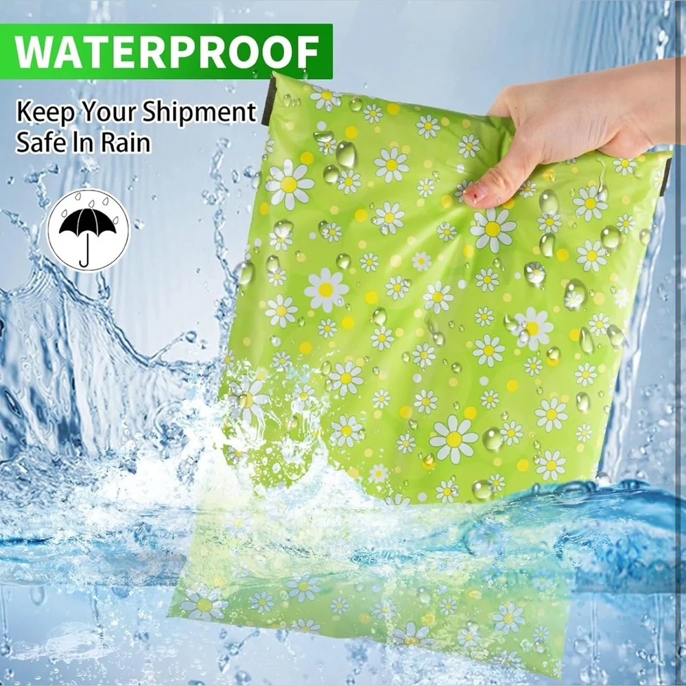 20- 10 x 13 large daisy light green poly bags for shipping
